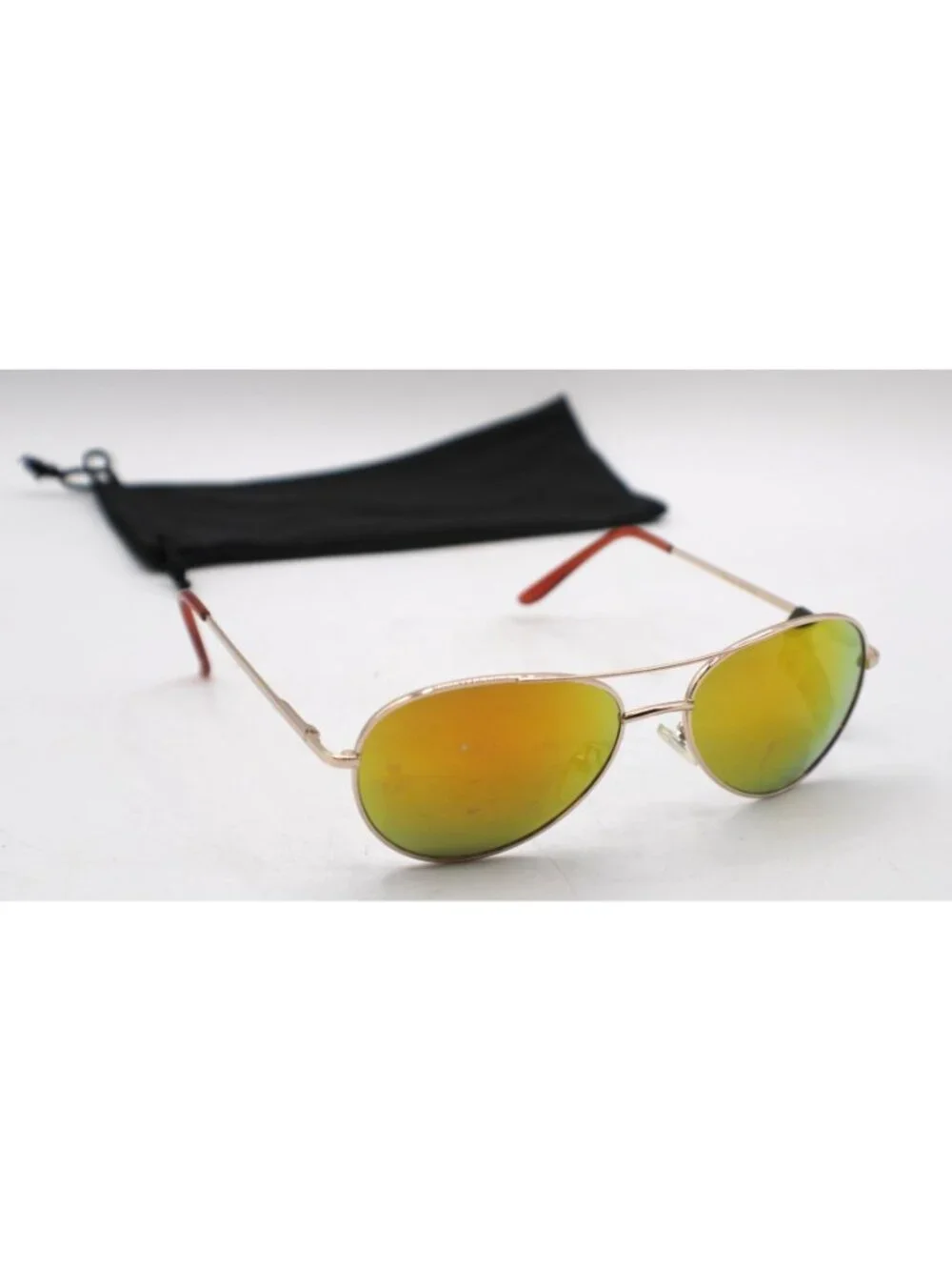 Aviator Sunglasses Gold Frame Mirrored Lenses UV400 Protection Black Pouch NEW